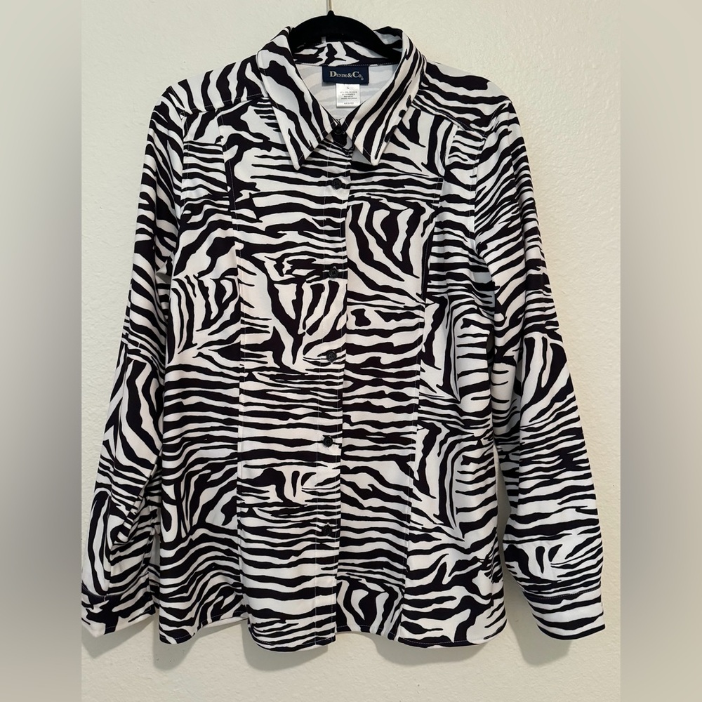 Denim & Co Women’s Lightweight Shirt Jacket, Zebra Stripe Size L